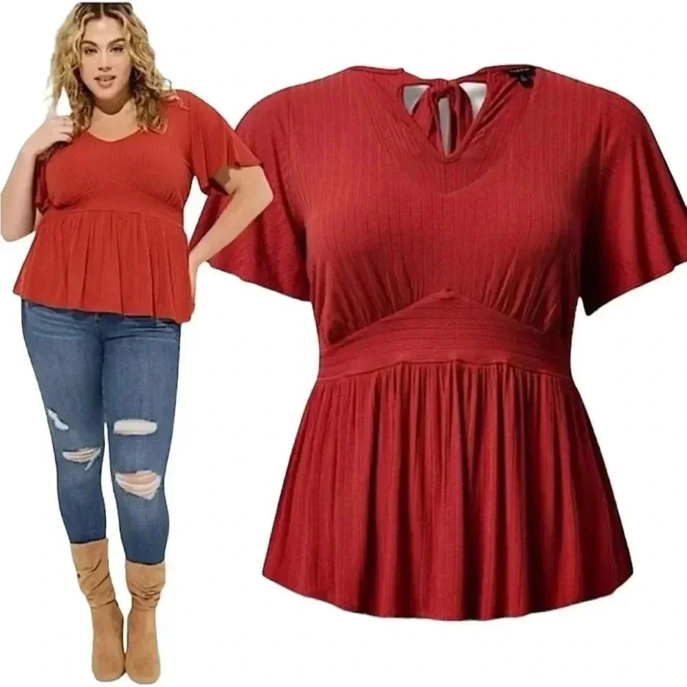Torrid pointelle ribbed babydoll v neck top with size 1-1X/14-16 - Picture 7 of 10